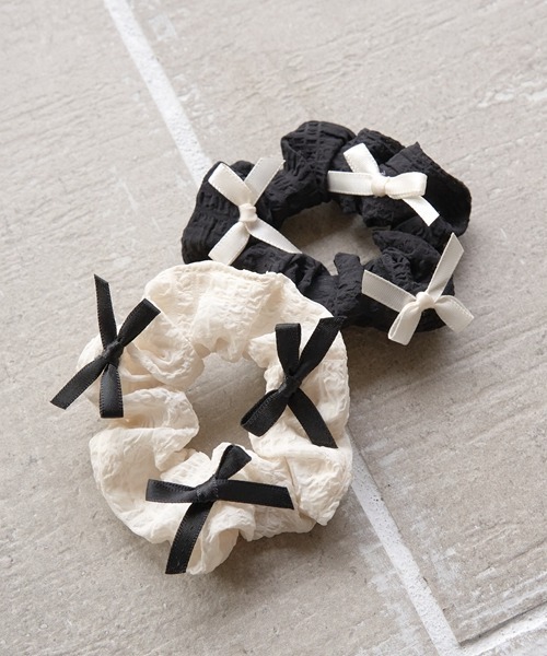 Lycee mine（リセマイン）の「ミニリボン付シュシュ（その他ヘアアクセサリー・キッズ・ブラック/アイボリー・フリー）」の6枚目の写真