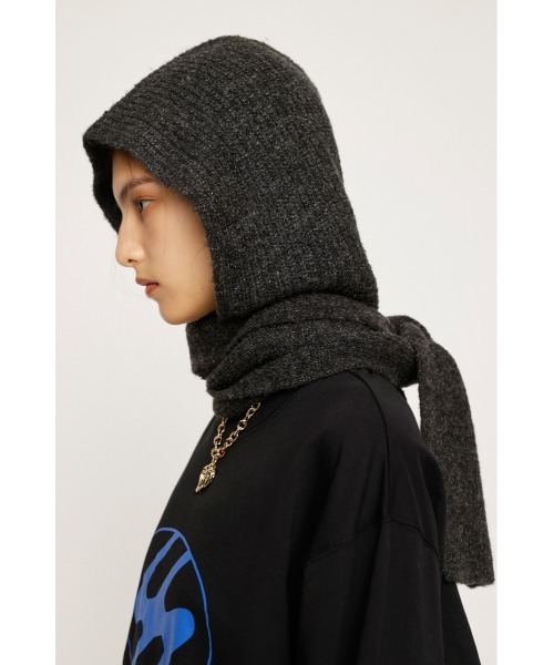 SLY（スライ）の「WOOL MIX KNIT HOODED MUFFLER ウール ミックス ニット フーデッド マフラー（マフラー・レディース・ダークグレー/パープル/ベージュ・FREE）」の9枚目の写真