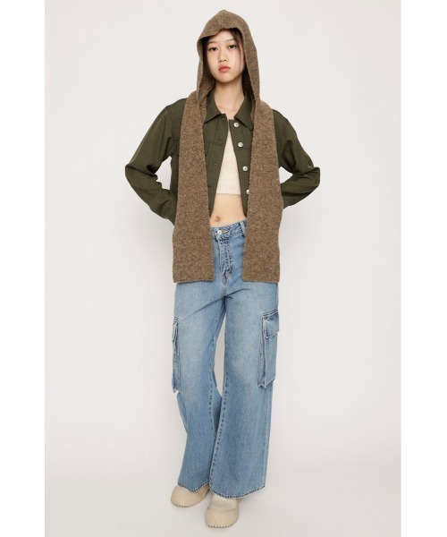 SLY（スライ）の「WOOL MIX KNIT HOODED MUFFLER ウール ミックス ニット フーデッド マフラー（マフラー・レディース・ダークグレー/パープル/ベージュ・FREE）」の6枚目の写真