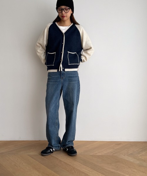 CANAL JEAN(キャナルジーン)の「El mar 配色ラグランニットカーディガン(カーディガン/ボレロ・レディース・ブラウン/ブルー・ONE SIZE)」の5枚目の写真