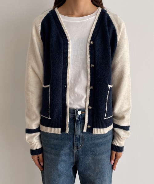 CANAL JEAN(キャナルジーン)の「El mar 配色ラグランニットカーディガン(カーディガン/ボレロ・レディース・ブラウン/ブルー・ONE SIZE)」の9枚目の写真