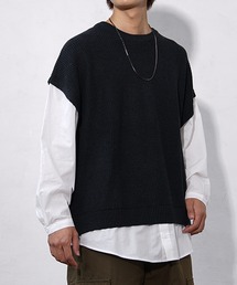 【MinoriTY】ドッキングオーバーサイズシャツレイヤードニット セーター メンズ 春服 冬服