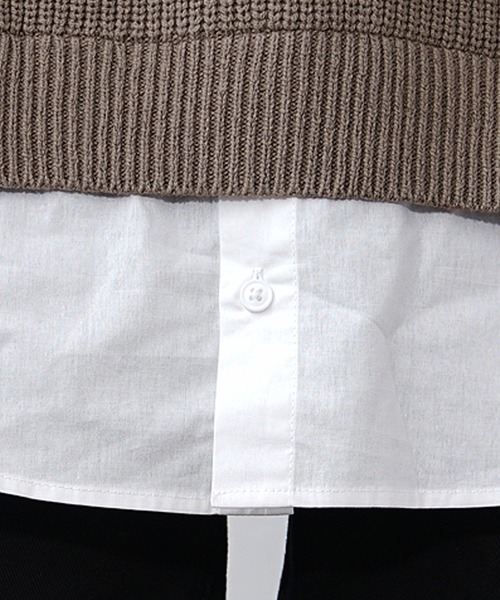 MinoriTY（マイノリティ）の「【MinoriTY】ドッキングオーバーサイズシャツレイヤードニット セーター メンズ 春服 冬服（ニット/セーター・メンズ・モカ/ブルーグレー/チャコールグレー・M/L）」の11枚目の写真