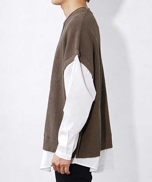 MinoriTY（マイノリティ）の「【MinoriTY】ドッキングオーバーサイズシャツレイヤードニット セーター メンズ 春服 冬服（ニット/セーター・メンズ・モカ/ブルーグレー/チャコールグレー・M/L）」の8枚目の写真