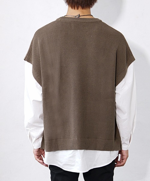 MinoriTY（マイノリティ）の「【MinoriTY】ドッキングオーバーサイズシャツレイヤードニット セーター メンズ 春服 冬服（ニット/セーター・メンズ・モカ/ブルーグレー/チャコールグレー・M/L）」の7枚目の写真
