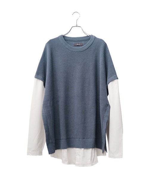 MinoriTY（マイノリティ）の「【MinoriTY】ドッキングオーバーサイズシャツレイヤードニット セーター メンズ 春服 冬服（ニット/セーター・メンズ・モカ/ブルーグレー/チャコールグレー・M/L）」の6枚目の写真