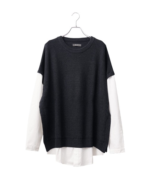 MinoriTY（マイノリティ）の「【MinoriTY】ドッキングオーバーサイズシャツレイヤードニット セーター メンズ 春服 冬服（ニット/セーター・メンズ・モカ/ブルーグレー/チャコールグレー・M/L）」の5枚目の写真