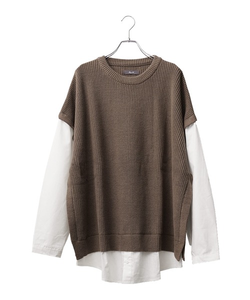 MinoriTY（マイノリティ）の「【MinoriTY】ドッキングオーバーサイズシャツレイヤードニット セーター メンズ 春服 冬服（ニット/セーター・メンズ・モカ/ブルーグレー/チャコールグレー・M/L）」の4枚目の写真
