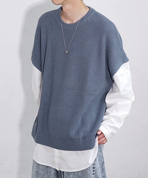 MinoriTY（マイノリティ）の「【MinoriTY】ドッキングオーバーサイズシャツレイヤードニット セーター メンズ 春服 冬服（ニット/セーター・メンズ・モカ/ブルーグレー/チャコールグレー・M/L）」の16枚目の写真