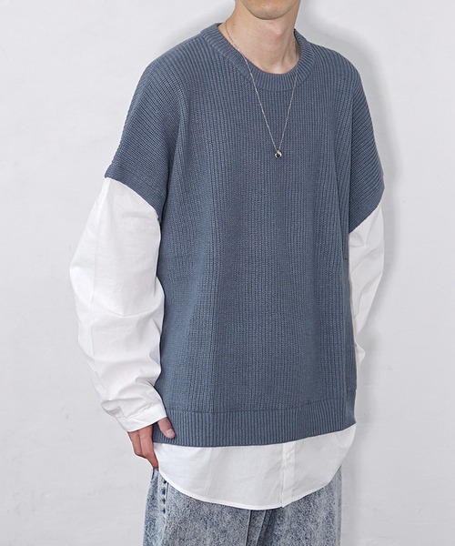 MinoriTY（マイノリティ）の「【MinoriTY】ドッキングオーバーサイズシャツレイヤードニット セーター メンズ 春服 冬服（ニット/セーター・メンズ・モカ/ブルーグレー/チャコールグレー・M/L）」の18枚目の写真