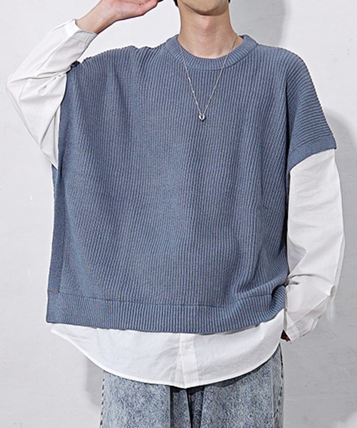 MinoriTY（マイノリティ）の「【MinoriTY】ドッキングオーバーサイズシャツレイヤードニット セーター メンズ 春服 冬服（ニット/セーター・メンズ・モカ/ブルーグレー/チャコールグレー・M/L）」の17枚目の写真