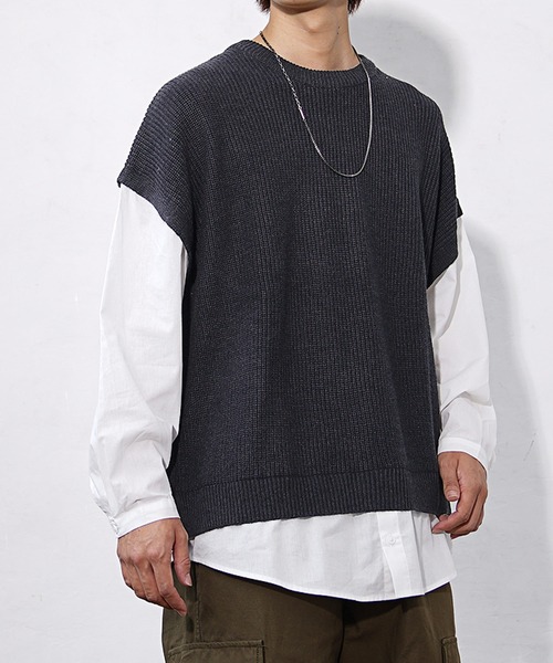 MinoriTY（マイノリティ）の「【MinoriTY】ドッキングオーバーサイズシャツレイヤードニット セーター メンズ 春服 冬服（ニット/セーター・メンズ・モカ/ブルーグレー/チャコールグレー・M/L）」の21枚目の写真