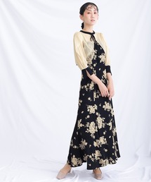 七分袖&ミモレ丈 パーティー ドレス フラワープリント お呼ばれ 結婚式 フォーマル オケージョンドレス 二次会 成人式 同窓会 謝恩会 20代 30代