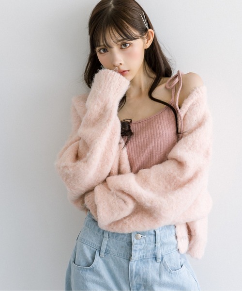 OLIVE des OLIVE（オリーブデオリーブ）の「ドルマンショートカーディガン　1032050200（カーディガン/ボレロ・レディース・オートミール/チャコールグレー/オフホワイト/ピンク/アイボリー・FREE）」の14枚目の写真