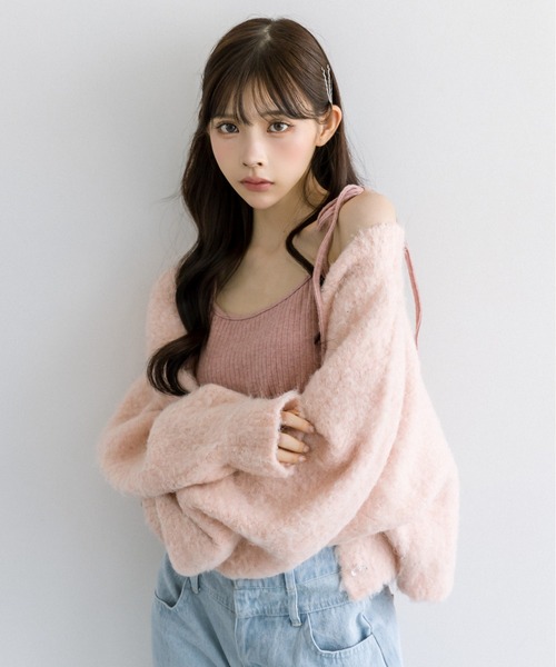 OLIVE des OLIVE（オリーブデオリーブ）の「ドルマンショートカーディガン　1032050200（カーディガン/ボレロ・レディース・オートミール/チャコールグレー/オフホワイト/ピンク/アイボリー・FREE）」の15枚目の写真