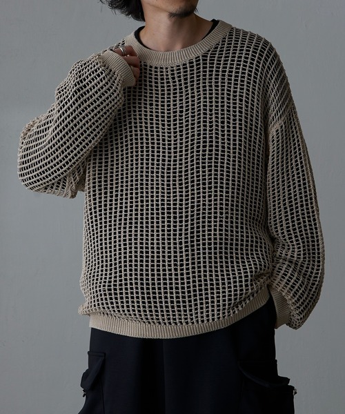 Lui's（ルイス）の「クロスメッシュニット（ニット/セーター・メンズ・ベージュ/ブラック/グレー・FREE）」の9枚目の写真