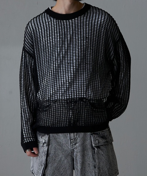 Lui's（ルイス）の「クロスメッシュニット（ニット/セーター・メンズ・ベージュ/ブラック/グレー・FREE）」の4枚目の写真