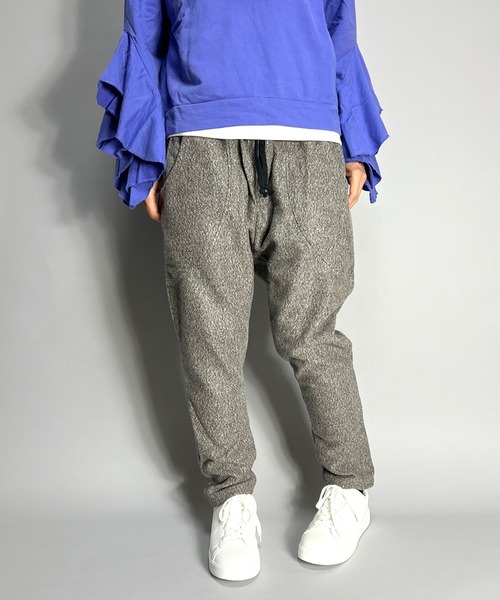 セール】ウール調 裏起毛 サルエルパンツ ツイード テーパード