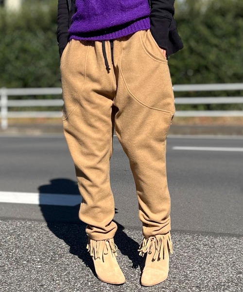 セール】ウール調 裏起毛 サルエルパンツ ツイード テーパード