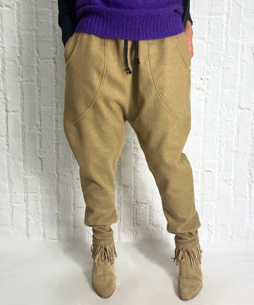 セール】ウール調 裏起毛 サルエルパンツ ツイード テーパード