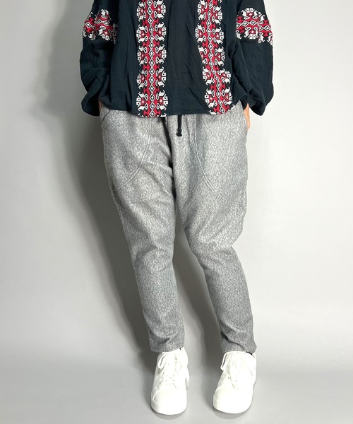 セール】ウール調 裏起毛 サルエルパンツ ツイード テーパード