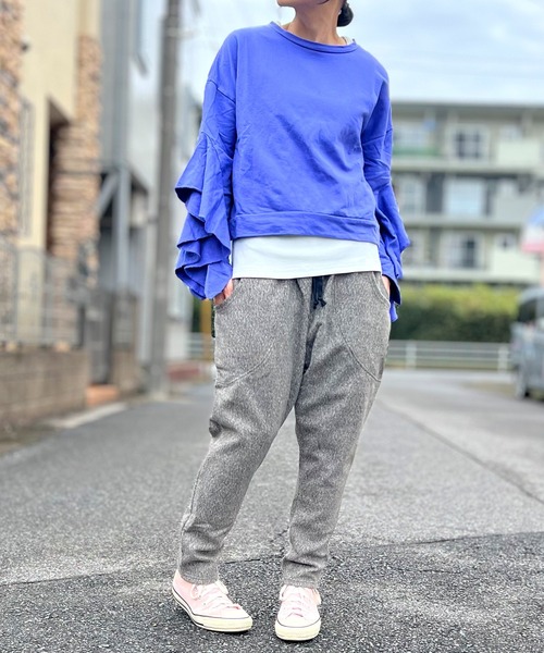 セール】ウール調 裏起毛 サルエルパンツ ツイード テーパード