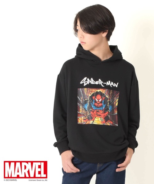 GLAZOS（グラソス）の「【MARVEL】スパイダーマン / 裏毛フロントプリントパーカー（その他トップス・キッズ・グレー/ブラック・150cm/140cm/170cm/160cm）」の2枚目の写真