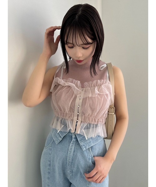 dazzlin（ダズリン）の「2wayチュールビスチェ（キャミソール・レディース・ピンク/ブラック/ベージュ/グレー・FREE）」の6枚目の写真