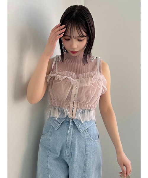 dazzlin（ダズリン）の「2wayチュールビスチェ（キャミソール・レディース・ピンク/ブラック/ベージュ/グレー・FREE）」の7枚目の写真