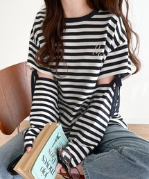 【mily bilet】旬な大人フェミニン。リボン使いボーダーニット