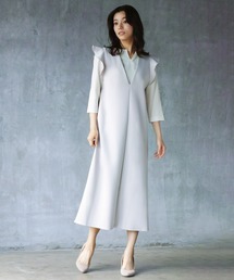 Emilyan（エミリアン）の「無敵のワンピース【洗濯機OK♪全方位ストレッチ♪軽い着心地♪】ハイストレッチダンボールニット・肩フリルワンピース（ワンピース）」