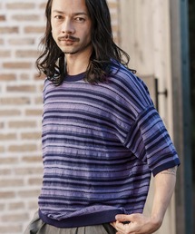 mn2905- Random Border Short Sleeve Knit Pullover ニット