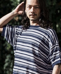 mn2905- Random Border Short Sleeve Knit Pullover ニット