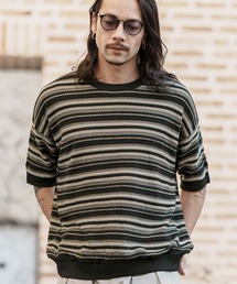 mn2905- Random Border Short Sleeve Knit Pullover ニット