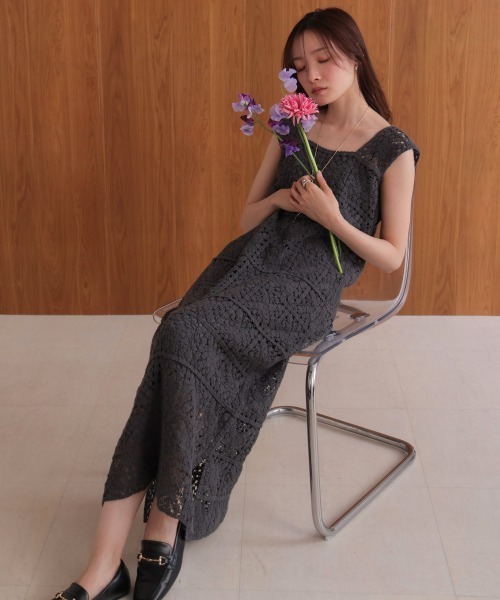 Bab(バブ)の「【お気に入り登録6.9万人!】【サイズ展開あり】クロシェロングワンピース(ワンピース・レディース・ホワイト系その他/A/ブラック/B/イエロー/モカ/ブルー/チャコールグレー・M/XS/S)」の14枚目の写真