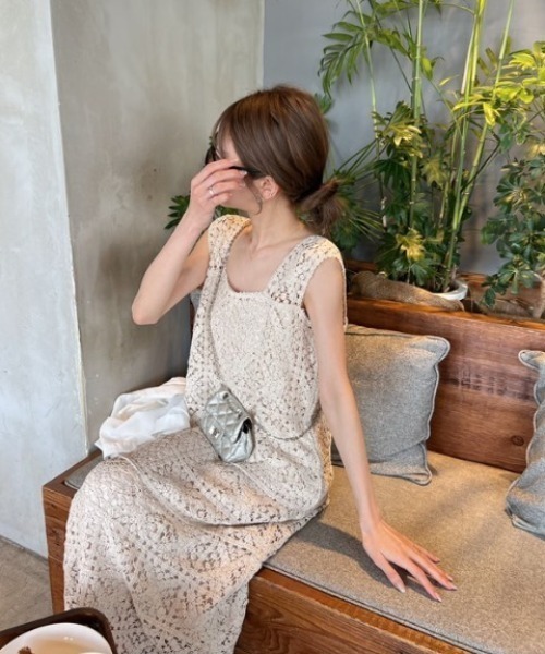 Bab/バブ クロシェロングワンピース かぎ編み ベージュ XS SALE／50%OFF】Bab 【低身長向けサイズあり】かぎ編みクロシェ