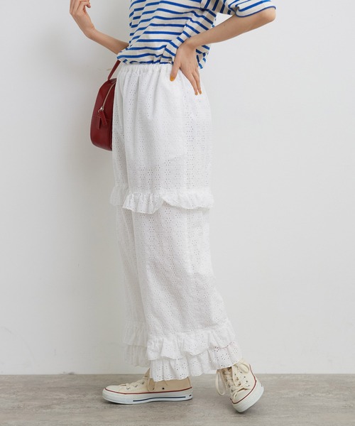 Dot&Stripes CHILD WOMANフリル付き カジュアルパンツ Dot＆Stripes CHILD WOMAN パンツ ブロード レースピンタック