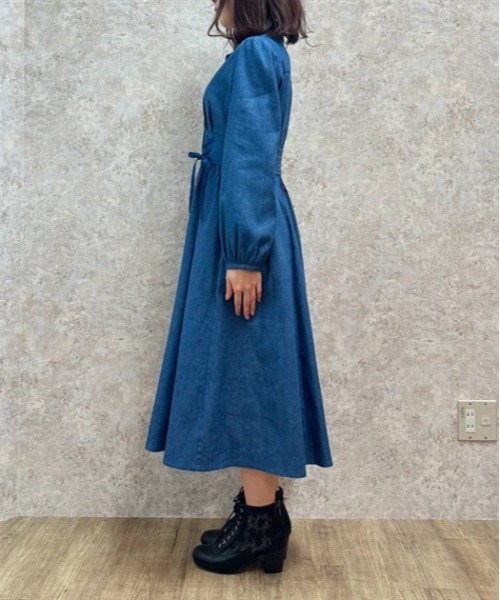 axes femme（アクシーズファム）の「ダブルレースアップデニムワンピース（ワンピース・レディース・ワンウォッシュ/ブラック/インディゴブルー・FREE）」の5枚目の写真