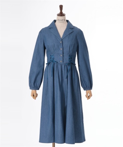 axes femme（アクシーズファム）の「ダブルレースアップデニムワンピース（ワンピース・レディース・ワンウォッシュ/ブラック/インディゴブルー・FREE）」の7枚目の写真