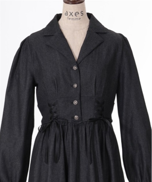 axes femme（アクシーズファム）の「ダブルレースアップデニムワンピース（ワンピース・レディース・ワンウォッシュ/ブラック/インディゴブルー・FREE）」の20枚目の写真