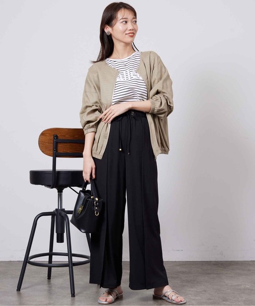 Chez toi(シェトワ)の「リネン×リブ切替ワイドパンツ(その他パンツ・レディース・ベージュ/ブラック/オリーブ・FREE)」の12枚目の写真