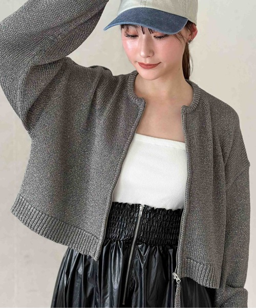 セール】ラメリリーヤーンジップカーデ（カーディガン/ボレロ）｜Per