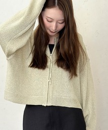 ラメリリーヤーンニットジップカーデ