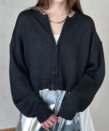 ラメリリーヤーンニットジップカーデ
