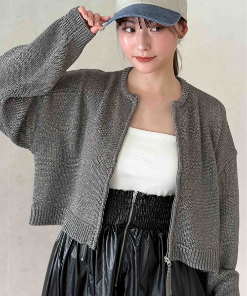 Per sist ence(パーシエンス)の「ラメリリーヤーンニットジップカーデ(カーディガン/ボレロ・レディース・アイボリー/ブラック/グレー/チャコールグレー/ブルー/シルバー・FREE)」の15枚目の写真