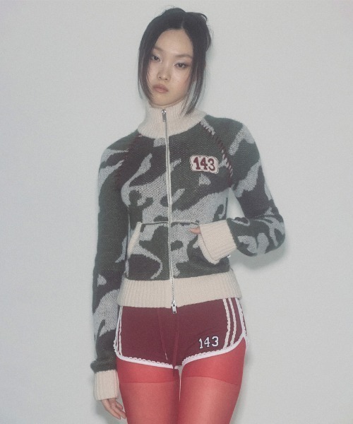 SCULPTOR（スカルプター）の「Camouflage Mohair Raglan Zip-Up/カモフラージュモヘアラグランジップアップ（ニット/セーター・レディース・ライトピンク/ミント・SMALL/MEDIUM/X-SMALL）」の2枚目の写真