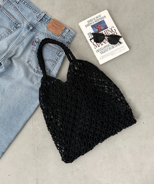 CLEA(クレア)の「巾着付き メッシュ編カゴトートバッグ(トートバッグ・レディース・ブラック/アイボリー/ベージュ・FREE)」の1枚目の写真