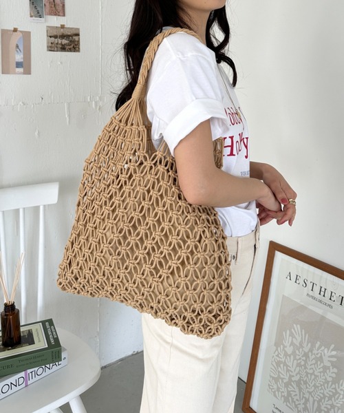 CLEA(クレア)の「巾着付き メッシュ編カゴトートバッグ(トートバッグ・レディース・ブラック/アイボリー/ベージュ・FREE)」の16枚目の写真