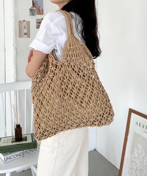 CLEA(クレア)の「巾着付き メッシュ編カゴトートバッグ(トートバッグ・レディース・ブラック/アイボリー/ベージュ・FREE)」の14枚目の写真