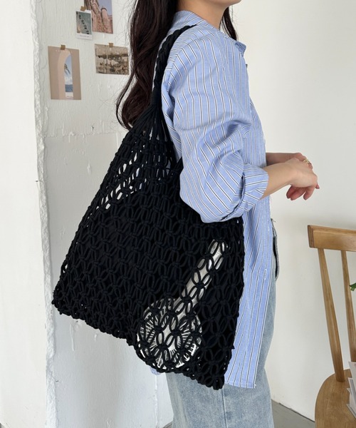 CLEA(クレア)の「巾着付き メッシュ編カゴトートバッグ(トートバッグ・レディース・ブラック/アイボリー/ベージュ・FREE)」の17枚目の写真